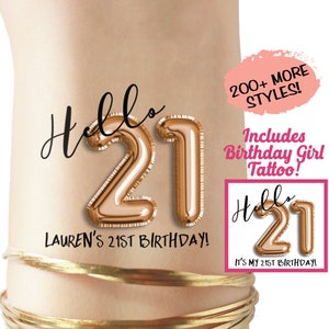 HELLO 21 temporary tattoos, 21st birthday party decor, birthday sign, party decor, party supplies, photo prop, finally legal, rose gold