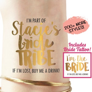 PERSONALIZED Gold Bride Tribe tattoos with the Bride's name! Bachelorette party tattoos - hen party tattoos - vegas bachelorette team bride