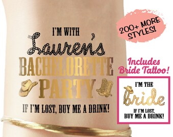 Custom bachelorette party tattoos western theme bachelorette nash bash texas austin san antonio fiesta cowgirl cowboy bridesmaid gift boots