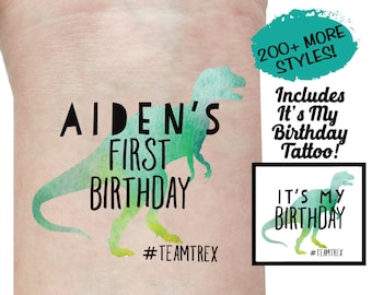 Dinosaur tattoos for dinosaur themed party - dinosaur party ideas - dinosaur hat - dinosaur invitation - dinosaur bday party t-rex trex