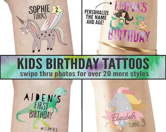 Birthday tattoos - childrens party decor - birthday invites - favors - Kids first birthday - child birthday party - 1st birthday ideas