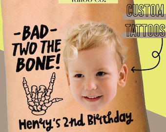 Custom Face Temporary Tattoos, Bad Two the Bone Birthday Party Favors, Kid's Birthday Ideas Decor