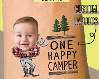 One Happy Camper First Birthday Temporary Tattoos, Camping Birthday, First Birthday, Happy Camper, Lumberjack Decor Party Favor 1st Birthday