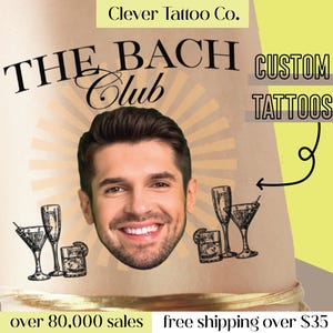The Bach Club Bachelorette Party Tattoos Favors, Custom Bachelorette Tattoo Personalized Luxury Bachelorette Social Club Grooms Face Tattoos