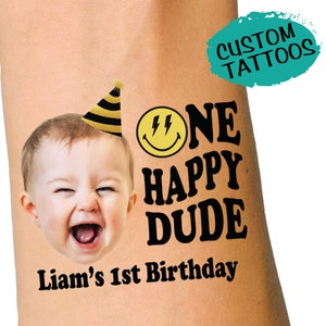 One Happy Dude custom birthday party temporary tattoos - party favors - 1st birthday - Kids birthday decor ideas - face tattoo stickers