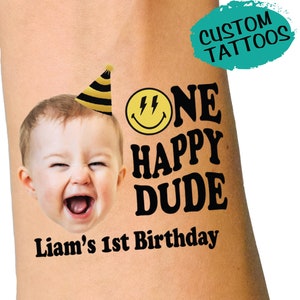 One Happy Dude custom birthday party temporary tattoos - party favors - 1st birthday - Kids birthday decor ideas - face tattoo stickers