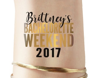 10 Bachelorette Weekend 2017 Tatuajes - falsos Tatuajes de joyas corporales metálicas - Tats temporales batchelorette personalizados - fin de semana de fiesta