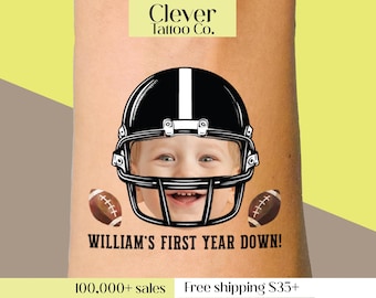 First Year Down Football Birthday Temporary Tattoos | Personalized Photo Tattoo | First Birthday Party Favor | Sports Birthday Party Theme