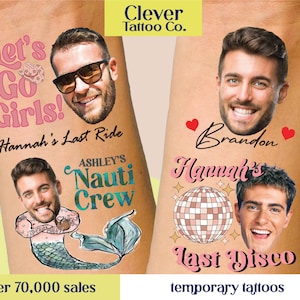 Custom Temporary Tattoos, Custom Tattoos, Custom Face Tattoos, Photo Temporary Tattoos, Couple Tattoos, Bachelorette Tattoos, Face Tattoos