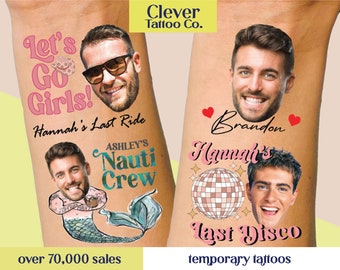 Custom Temporary Tattoos, Custom Tattoos, Custom Face Tattoos, Photo Temporary Tattoos, Couple Tattoos, Bachelorette Tattoos, Face Tattoos