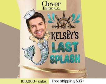 Last Splash Face Temporary Tattoos | Groom Merman Tattoo | Personalized Bachelorette Party Favor | Beach & Pool Party