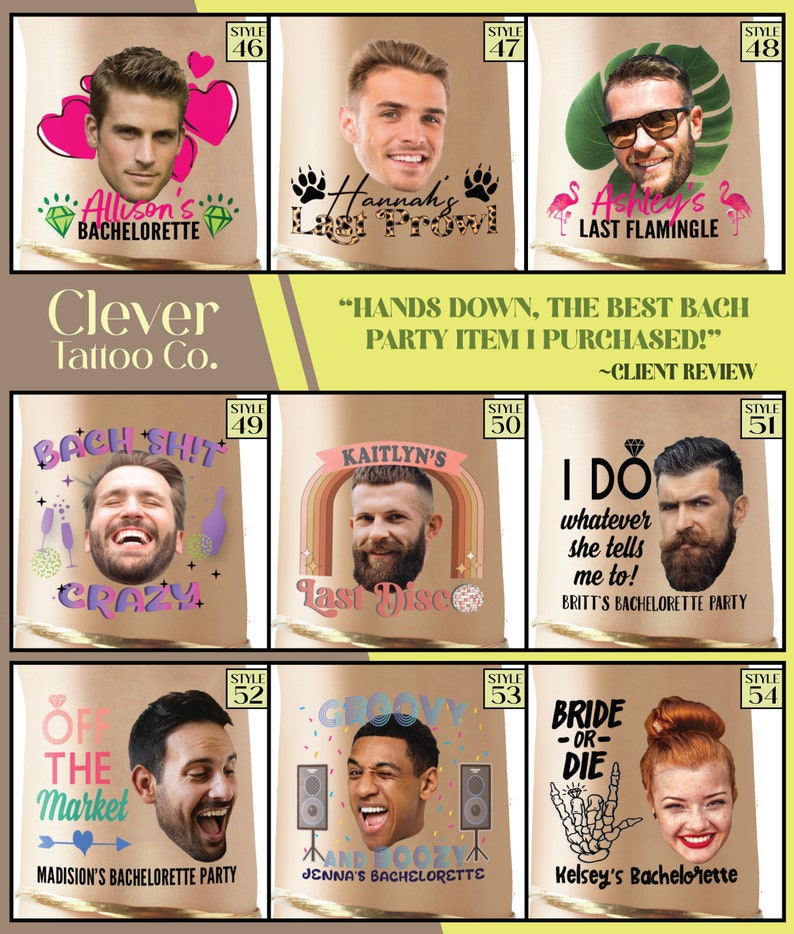Bachelorette Party Favors Bachelorette Tattoo Groom Tattoo Funny Party Favors Face Tattoo Custom Tattoos Temporary tattoo for her image 7