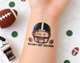 Custom Photo Temporary Tattoos, First Year Down Football First Birthday Favors