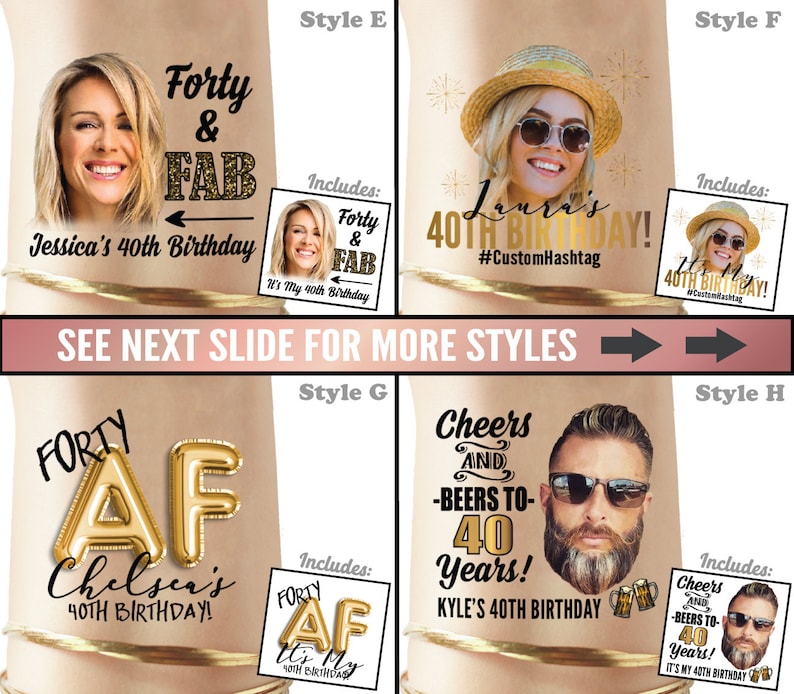 custom tattoo temporary tattoos face tattoo 40th Birthday Party Tattoo Favors personalized tattoo 40th birthday for women for man