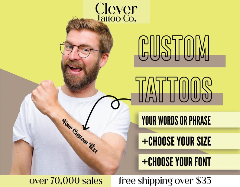 Custom temporary tattoos with YOUR words or phrase Personalized tattoos Fake Tattoos Quote Tattoos Phrase Tattoos Word Tattoos image 1