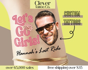 Let's Go Girls Bachelorette Party Tattoos, Pink Cowgirl Cowboy hat, Austin Nashville Theme Bachelorette Party, Last Ride Groom Face Tattoo