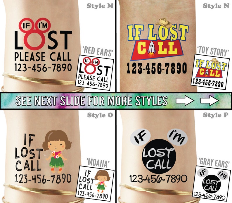 Set of Emergency Contact Temporary Tattoos If Lost Safety Tattoos Phone number tattoos Medical alert tattoos If I'm Lost Please Call image 5