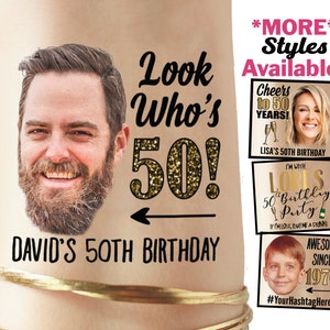 50th Birthday Party Favors 50 and fabulous, fifty and fabulous, cheers to 50 years, 50th birthday for women, for men, custom tattoos, gift image 1