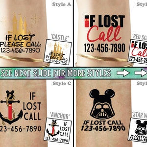 Set of Emergency Contact Temporary Tattoos If Lost Safety Tattoos Phone number tattoos Medical alert tattoos If I'm Lost Please Call image 2