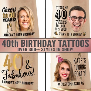 Veertig AF gepersonaliseerde foto gepersonaliseerde aangepaste tijdelijke tatoeages, 40e veertigste verjaardag feest gunsten * tekst op tatoeage kan worden gewijzigd *