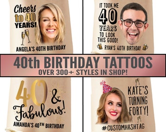 Forty AF personalised photo personalised custom temporary tattoos, 40th fortieth birthday party favours *text on tattoo can be changed*