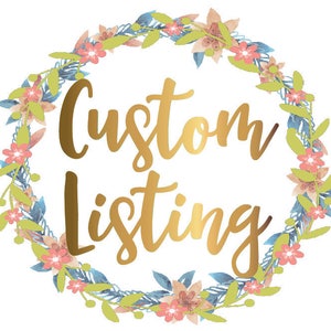 Puede incluir: Una corona floral dorada con las palabras "Custom Listing" en letras doradas.