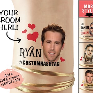 Bachelorette party gift, man tattoos, guy face tattoo, couple face tattoos, wedding tattoos, personalized face, bridesmaids gifts for her