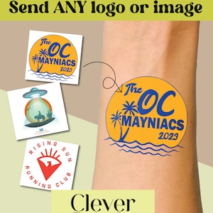 May include: A temporary tattoo design featuring a yellow circle with a blue palm tree and the text "The OC Mayniacs 2023".