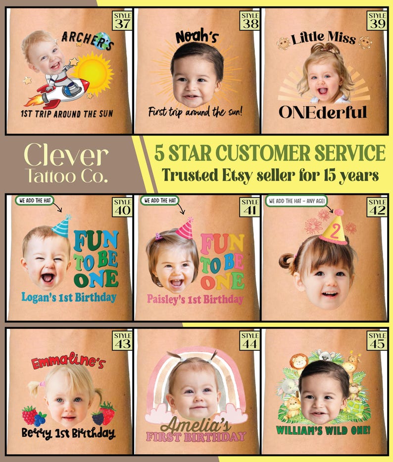 One Happy Dude custom birthday party favors - temporary tattoos - boy first birthday - Kids birthday decor ideas - face tattoo stickers blue image 6