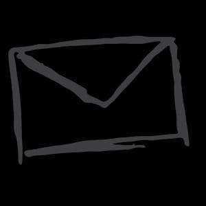 May include: A simple black and white envelope illustration.