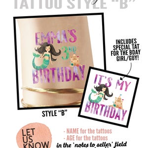 Temporary kids tattoos personalized - Mermaid party - mermaid birthday - mermaid cake - mermaid games - mermaid sticker - mermaid art- tail image 3