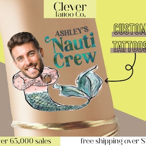 Let&#39;s Get Nauti Grooms Face Bachelorette Party Tattoos Favors, Mermaid Merman Body, last sail before the veil, beach boat pool party splash