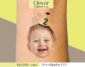 Custom Face Temporary Tattoos for Kids Birthday Party | Personalized Photo Tattoo | First Birthday Party Favors
