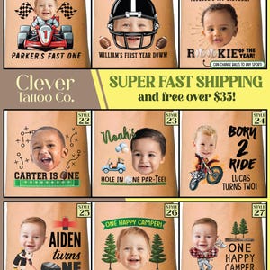 One Happy Dude custom birthday party favors - temporary tattoos - boy first birthday - Kids birthday decor ideas - face tattoo stickers blue image 4