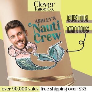 Grooms Face Bachelorette Party Tattoos Favors Nauti Crew Let's Get Nauti, Mermaid Merman Body, last sail before the veil, last splash, knot image 1