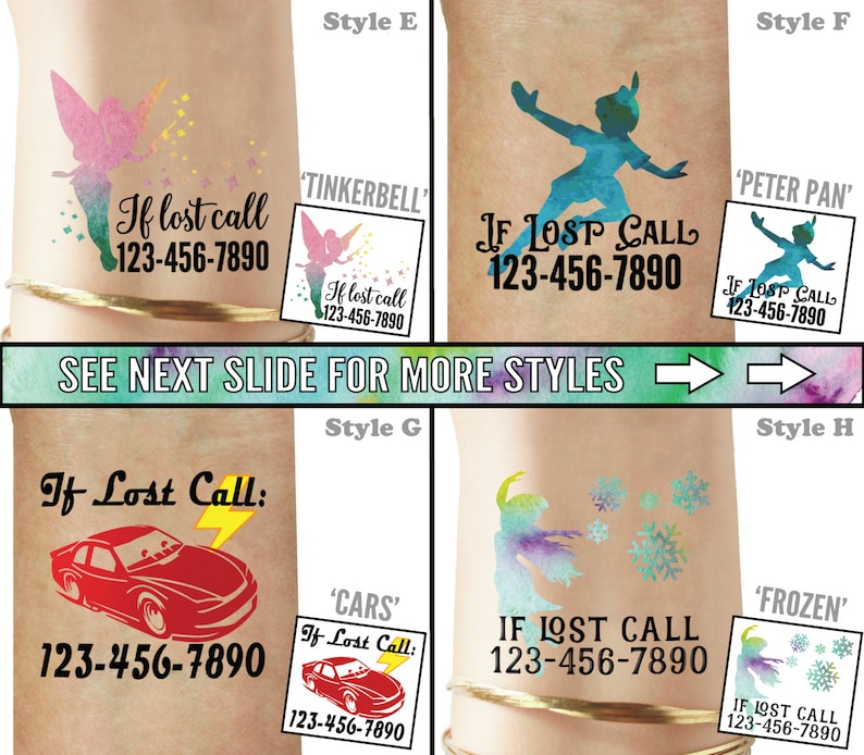 Set of Emergency Contact Temporary Tattoos If Lost Safety Tattoos Phone number tattoos Medical alert tattoos If I'm Lost Please Call image 3