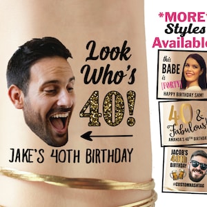 Birthday Party Photo Tattoos, Face Tattoos | Custom, Personalized, Temporary, Photo, Face, Picture, gift for her, him, 30th, 40th, 21st