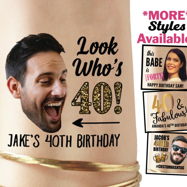 Lembrancinhas de tatuagem para festa de 40 anos | Aniversário de 40 anos para mulheres, para homens, tatuagem personalizada, tatuagem temporária, em caso de perda, para o rosto, foto