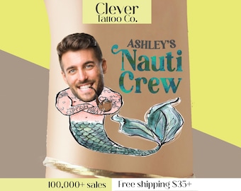 Nauti Crew Face Temporary Tattoos | Groom Merman Tattoo | Personalized Bachelorette Party Favor | Beach & Boat Party | Grooms face