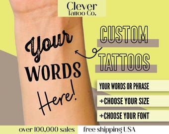 Custom Word Temporary Tattoos | Personalized Text Tattoo | Choose Your Font & Words | Party Favor or Event Tattoo | Personalized Name Tattoo