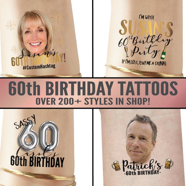 60th Birthday Tattoos, Custom Tattoos, Custom Face Tattoos, Custom Temporary Tattoos, Photo Temporary Tattoos, Couple Tattoos, Face Tattoos