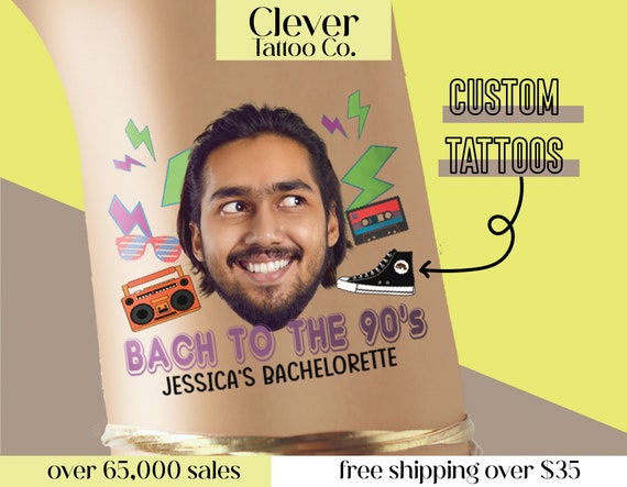 Bach to the 90s Bach to the 80s bachelorette party tattoos y2k bachelorette retro throw back tattoos custom face tattoos photo party favors