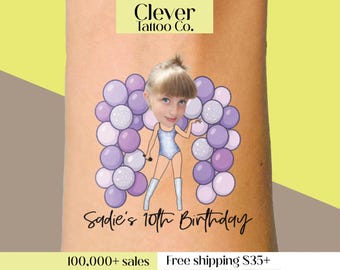 Taylor Swift Inspired Face Temporary Tattoos | Personalized Photo Tattoo | Kids Birthday Party Favor | Swiftie Theme