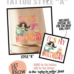 Temporary kids tattoos personalized - Mermaid party - mermaid birthday - mermaid cake - mermaid games - mermaid sticker - mermaid art- tail image 2