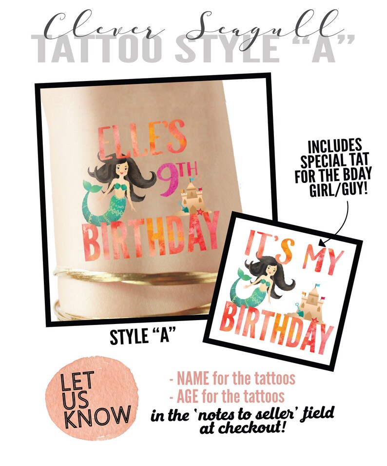 Temporary kids tattoos personalized - Mermaid party - mermaid birthday - mermaid cake - mermaid games - mermaid sticker - mermaid art- tail image 2