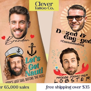 Bachelorette Party Favors - Groom Face Tattoo - Let&#39;s Get Nauti - Dazed and Engaged - Boho - Groovy - Found her lobster Friends bachelorette