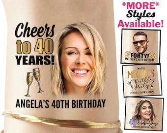 Cheers to 40 Years Temporary Tattoos, Custom Face Birthday Tattoos, 40th Birthday Party Favors, Personalized Milestone Birthday Tattoo