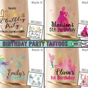 Set of Disney birthday tattoos, disney party invitation, disney birthday tshirt, princess birthday disney birthday girl shirt princess party image 3