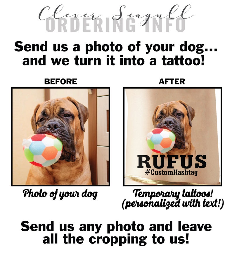 custom personalized pet PHOTO temporary tattoos, dog tattoos, cat tattoos, custom dog, custom cat, custom pet, dog photo, cat photo, gift image 4