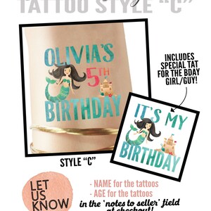 Temporary kids tattoos personalized - Mermaid party - mermaid birthday - mermaid cake - mermaid games - mermaid sticker - mermaid art- tail image 4